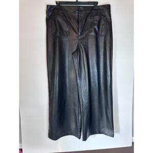 LOFT The Palmer Wide Leg Black Faux Leather Pants Women’s Size 14